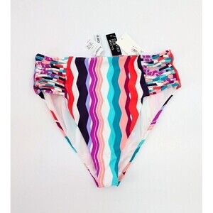Bikini Bottom Womens Large Waves Striped High Waist Strappy Side Swimsuit Resort
